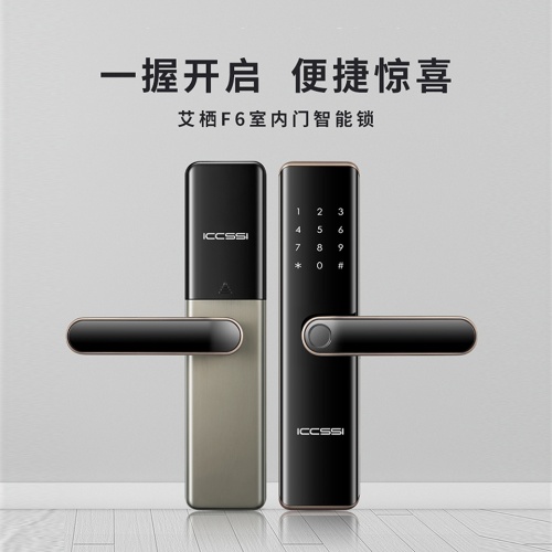 艾栖ICCSSI F6木门指纹锁密码锁办公室电子锁刷卡智能锁F6-琥珀银